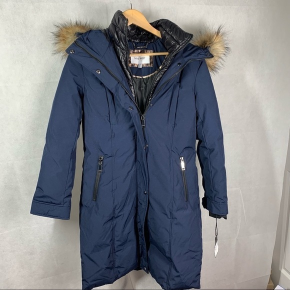 Nine West Jacket Hooded Long Parka Navy Small - Picture 11 of 16